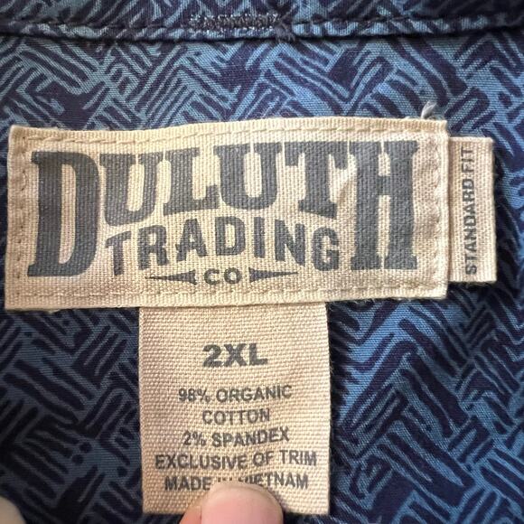Duluth Trading Shirt Mens XXL Organic Cotton Canyoneer Printed Button Blue - Picture 7 of 8